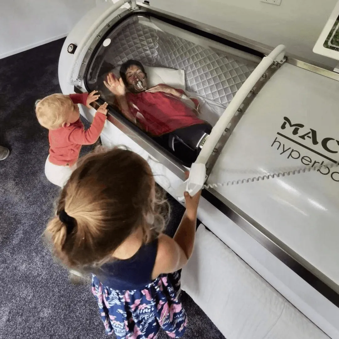 Client having hyperbaric oxygen therapy at Long Life Hyperbarics